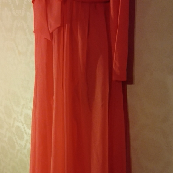 Miss Elliette Vibrant Coral Flowy Maxi Dress with Bow. See Measurements. - Picture 5 of 16